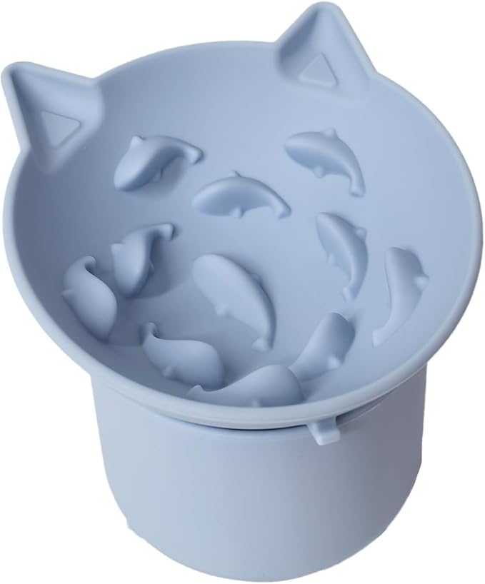Elevated Cat Bowl, Silicone Pet Bowls for Food and Water, Wide Shallow Kitten Food Dish, Whisker Fatigue, Lead & Cadmium Free, Great Height for Cat (Sky Blue)