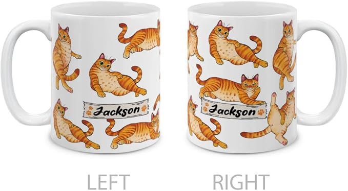 MUGBREW Personalized Coffee Mug with Your Name or Text, Customized Gifts For Christmas Birthday Anniversary, Ceramic 11 OZ Coffee Mug Tea Cup - Orange Tabby Cat Funny Playful Postures Pattern