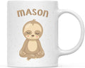 Andaz Press Personalized 11oz. Kids Hot Chocolate Mug, Baby Sloth Yoga Meditation, 1-Pack, Custom Child’s Birthday Christmas Coffee Cup