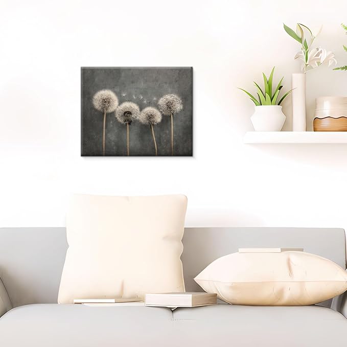 Vintage Dandelion Canvas Wall Art Rustic Moody Floral Print Painting Dark Cottagecore Wall Decor for Home Farmhouse Living Room 8x10 Inches Framed
