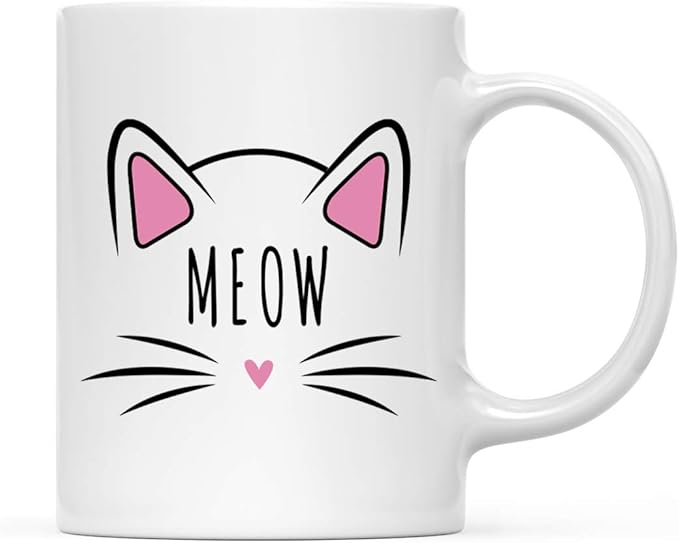 Andaz Press Funny Cat Lover 11oz. Ceramic Coffee Tea Mug, Meow, 1-Pack, for Cat Mom, Birthday Christmas Ideas, Includes Box
