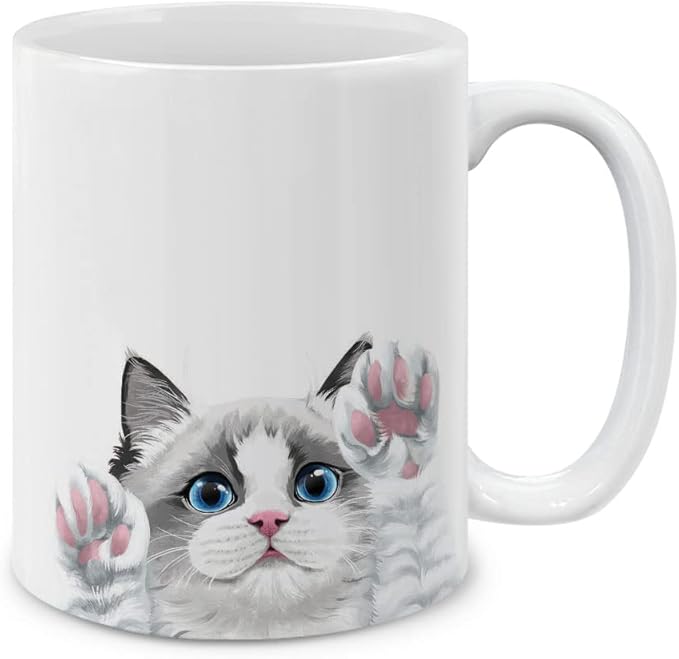 MUGBREW White Silver Point Ragdoll Cat Paws Up Ceramic Coffee Mug Tea Cup, 11 OZ