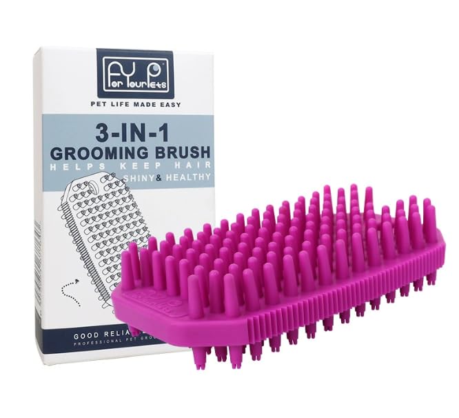 Rose Red 2-in-1 Double Sided Pet Bath Brush Dog Washing Brush Fine Pin Cat Deshedding Brush with Massage Pin Pet Grooming Tool for Dogs and Cats Remove Loose Hair Deep Cleansing