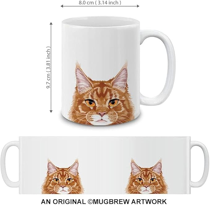 MUGBREW Ginger Orange Tabby Maine Coon Cat Ceramic Coffee Mug Tea Cup, 11 OZ