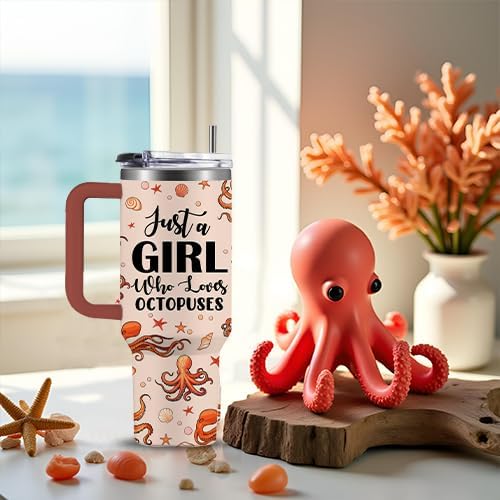 Octopus Lovers Gifts For Women, Just a Girl Who Loves Octopus Gift, 40oz Cute Octopu Tumbler, Friendship Present For Octopu Lover Friend, Birthday Sea Animal Lover Coffee Cup Gifts For Girl