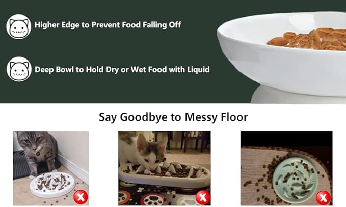 Raised Slow Feeder Cat Bowl, Ceramic Elevated Cat Slow Feeder, Healthy Eating for Wet & Dry Food, Sturdy & Grippy, Pet Puzzle Food Plate, Prevent Vomitting Indigestion, Dishwasher Safe