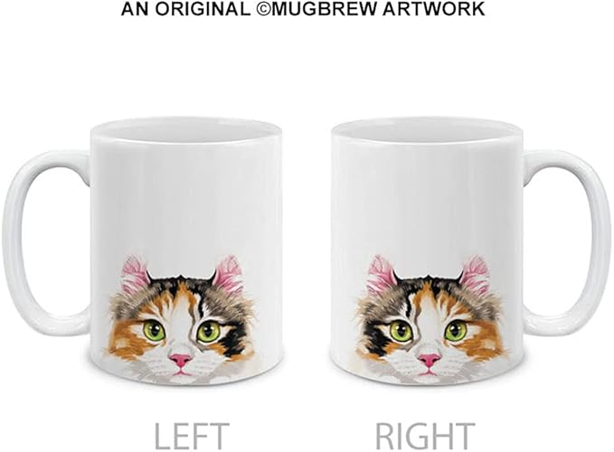 MUGBREW Calico American Curl Longhair Cat Ceramic Coffee Mug Tea Cup, 11 OZ