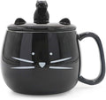 Koolkatkoo 16OZ Cute Cat Coffee Mug with Cell Phone Holder Lid for Cat Lover Unique Ceramic Black Mugs Tea Cup Gift for Women