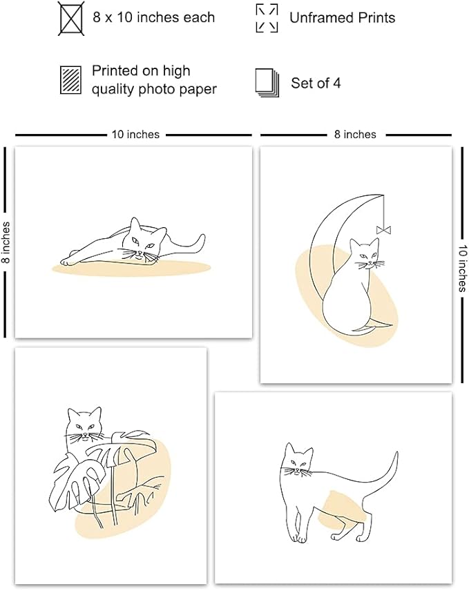 Mid-Century Modern Wall Art - Cat Wall Decor - Cat Lover Gifts for Women - Abstract Minimalist Collage Posters - Aesthetic Line Art Room Decor - Matisse Picasso Impressionists Gallery Artwork