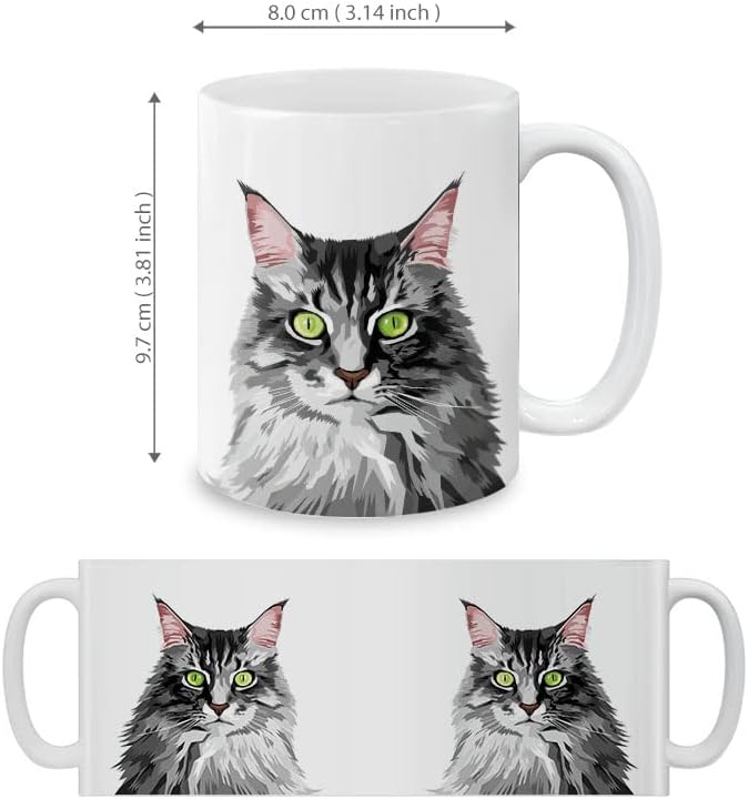 MUGBREW Maine Coon Cat Vector Portrait Ceramic Coffee Mug Tea Cup, 11 OZ