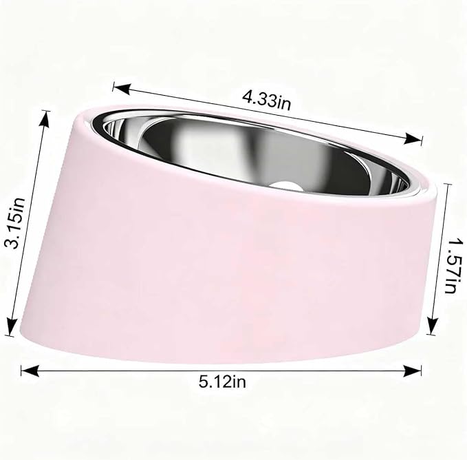 Tilted Slow Feeder 15° Elevated Non-Slip, BPA-Free Vet-Recommended Easy Clean Water Dish for Small Pets (Pink)
