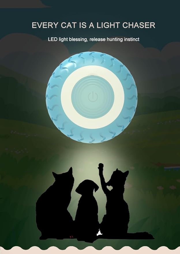 Cat Toys Interactive Spinning Ball, Automatic Rolling Smart for Cats Training, with Flashing LED Lights, and it’s USB Rechargeable. Food Grade Silicone Material. Blue