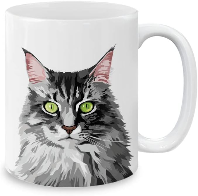 MUGBREW Maine Coon Cat Vector Portrait Ceramic Coffee Mug Tea Cup, 11 OZ