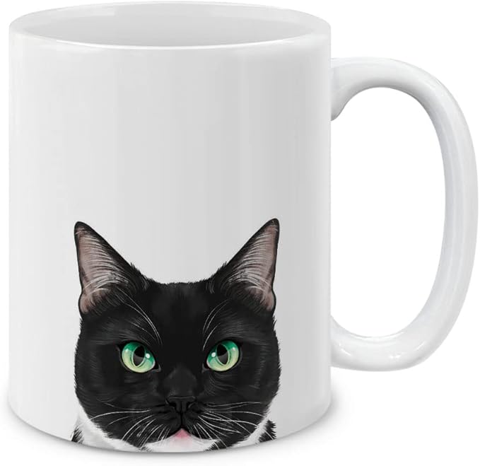 MUGBREW Tuxedo Cat White Chin Ceramic Coffee Mug Tea Cup, 11 OZ