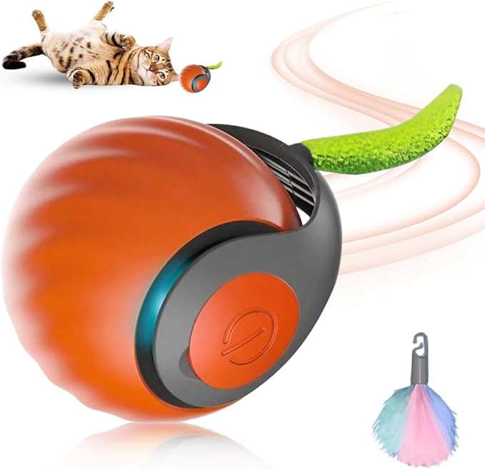 2025 New Speedy Toy Cat Toy, Interactive Cat Toys Ball for Indoor Two Speed Adjustment with Replacement Tail, USB Rechargeable Smart Cat Toys Ball Smart Automatic Rolling Pet Ball (Orange)