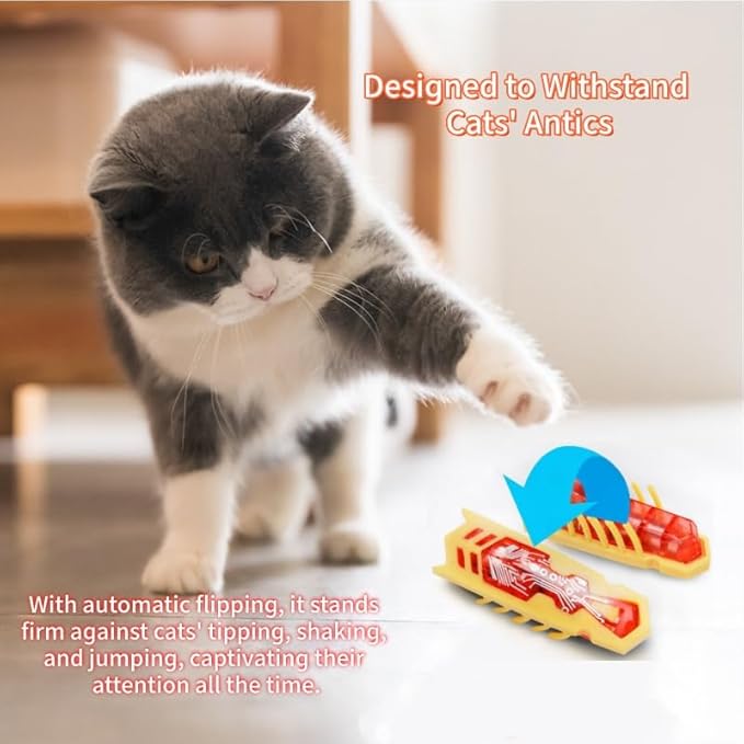 Cat Interactive Teaser Toys Educational Cat Teaser Toy 2PCS Electronic Beetle Interactive Set for Indoor Cats Kitten Chase Exercise Heal Loneliness Replaceable Battery