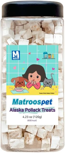 Matroospet Freeze Dried Raw 100% Natural Single Ingredient Alaska Pollock Dog and Cat Treats, 4.23 oz | Healthy Weight Control Training | Wild Caught, High Protein, Gluten Free, Grain Free