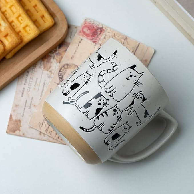 15oz Cat Lovers Mug, Various Kittens Pattern Mug, Cat Coffee Mug Funny Ceramic Tea Cup Novelty Gifts for Office and Home Women Girls Men Dishwasher Microwave Safe, White
