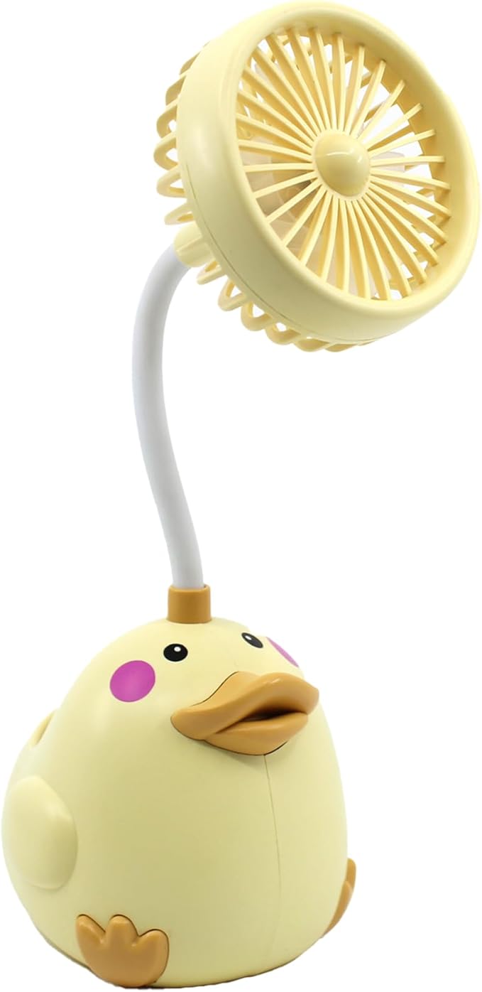 Cute Yellow Duck Desk Fan with Pen Holder — Animal Fan, Duck Decor for Office, Funny Accessories, Small USB Fan, Unique Teacher Gift, Coworker Gift, Novelty Decor
