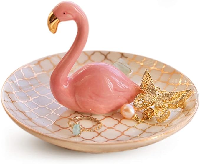PUDDING CABIN Flamingo Gifts for Women Ring Holder for Jewelry, Pink Decor Flamingo Gift for Women Girls Friend Her Mom Mothers Day Birthday Christmas Thanksgiving Valentines