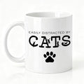 Easily Distracted By Cats Ceramic Coffee Mug, Black Cat Theme Mug For Coffee Lover, Funny Ceramic Drinking Cup For Kitten Lovers, Thank You Gifts For Friend Coworkers Family Pet Owners