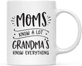 Andaz Press Mother's Day 11oz. Ceramic Coffee Tea Mug Gift for Mom, Moms Know a Lot, Grandma's Know Everything, 1-Pack, Birthday Christmas Gift Ideas