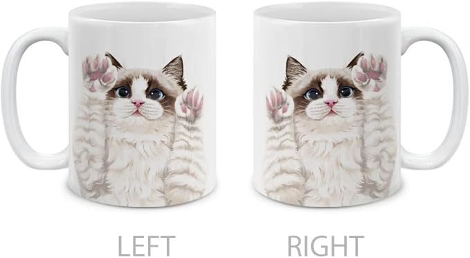 MUGBREW Cute Chocolate Bicolor Ragdoll Cat Paws Up Ceramic Coffee Mug Tea Cup, 11 OZ
