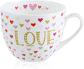 LOVE Heart Coffee Mug - 20 oz Bone China Mugs with Gold LOVE Design and Colorful Hearts, Perfect Gifts for Mom Women Mothers Day, Designed in England by Harvest Green Studio