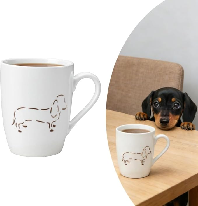 Lily's Home White Porcelain Coffee Mug – Raised Hollowed Dog Pattern-13.5 oz-Ergonomic Handle-Microwave & Dishwasher Safe-Hot Chocolate, Coffee, Tea-for Dog Lovers & Housewarming
