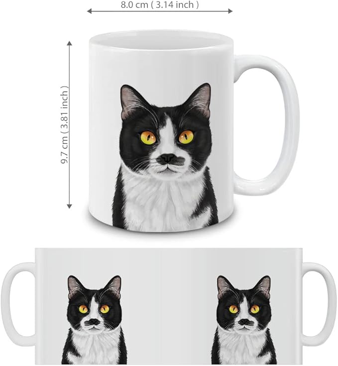 MUGBREW Cute Moustached Tuxedo Cat Ceramic Coffee Mug Tea Cup, 11 OZ