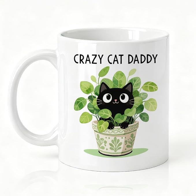Crazy Cat Daddy Double-Sided Ceramic Mug, Funny Black Cat Mug for Men, Cats Daddy Coffee Cup, Christmas Birthday Gifts for Husband Kitten Dad, Father's Day Thank You Gifts for Pet Owner