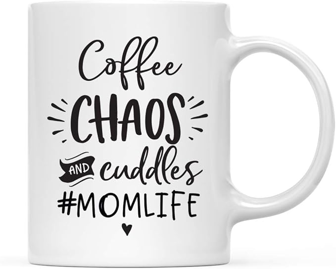 Andaz Press Mother's Day 11oz. Ceramic Coffee Tea Mug Gift for Mom, Coffee Chaos & Cuddles #MomLife, 1-Pack, Birthday Christmas Gift Ideas