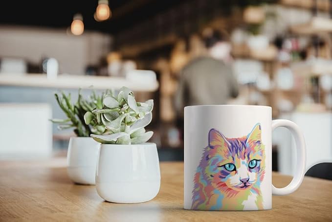 MUGBREW Pastel Colorful Cat Vector Portrait Ceramic Coffee Mug Tea Cup, 11 OZ