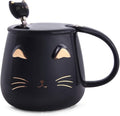 Black Cat Mug, Cute Kitty Ceramic Coffee Mug with Stainless Steel Spoon, Novelty Coffee Mug Cup for Cat Lovers Women Girls