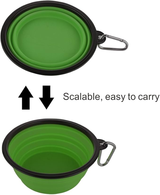 Guardians Large Collapsible Dog Bowls, 34oz Travel Water Food Bowls Portable Foldable Collapse Dishes with Carabiner Clip, 2 Pack (Green+Blue)