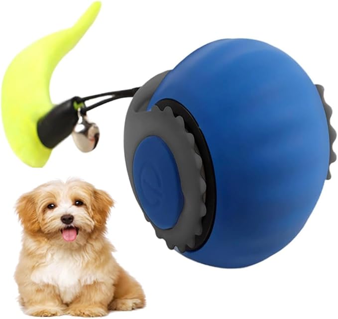 2 Pack Automatic Moving Dog Toy Ball,Smart Interactive Cat Toy Ball with Tail&Interactive Sensor,(2Packs Blue)