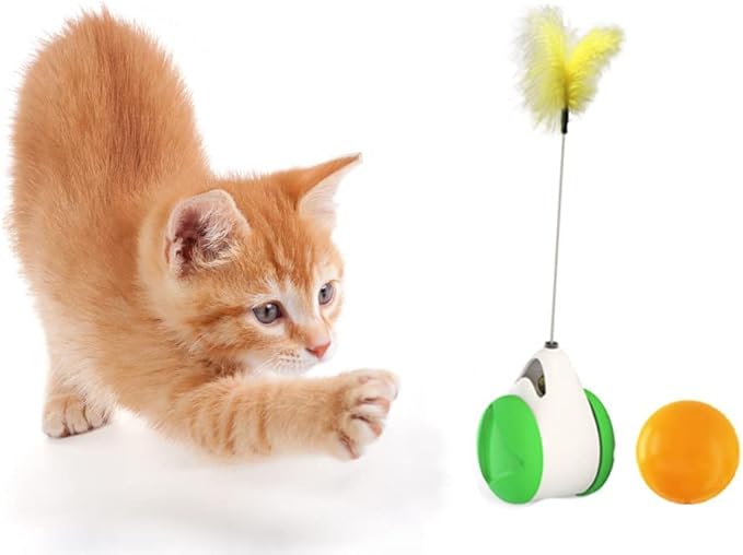 Alnicov Cat Toys Interactive Ball,Balanced Cat Toy with Ball for Indoor Cats Ball with Wheels Automatic Rotating Rolling Balls Balance Swing IQ Training Toy for Cats