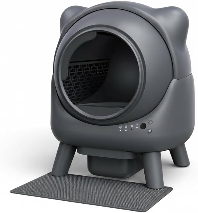 Automatic Cat Litter Box Self Cleaning - APP Control - Weight Monitoring - Ultra-Quiet, Medium Cats and Kittens Litter Box, Safe Anti-Pinch【Assembly Required】- Grey