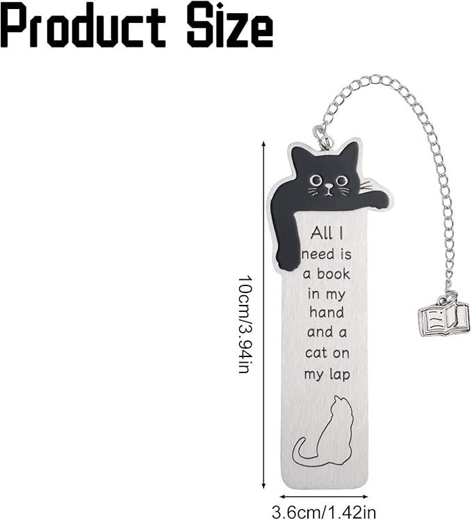 Cat Bookmark, Zinc Alloy Pet Book Marker for Women Cute Animals Page Holder with Book Pendant Black Kitten Bookmark Gifts Funny Reading Accessories for Cat Lovers Avid Readers Women Men