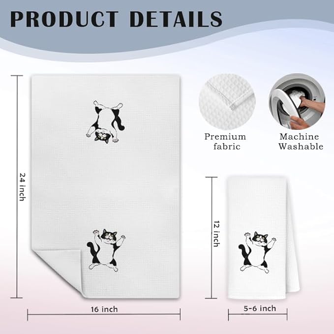 Funny Tuxedo Cat Kitchen Towels, Cats Lover Mom Lady Gifts Hand Towels for Bathroom Kitchen, Black and White Cat Kitten Decorative Dish Towels Drying Cloth, 16x24 Inch Set of 2