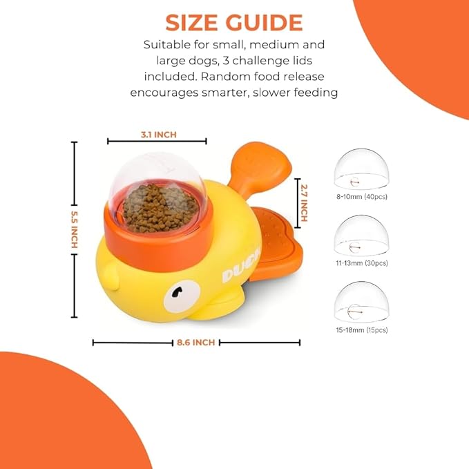Duck Dog Feeder for Dogs - Anti-Slip Duck Feeder for Dogs - Dog Treat Dispenser Toy - Slow Puzzle Feeder Toy for IQ Training, Mental Enrichment for Dogs and Cats