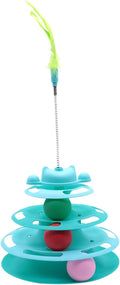 Cat Ball Track Toys, Creative Feather Toy, consisting of 3 Balls and a Feather Stick, Tower-Shaped cat Intelligence Toy, Suitable for Chasing Games with Kittens. (Green)
