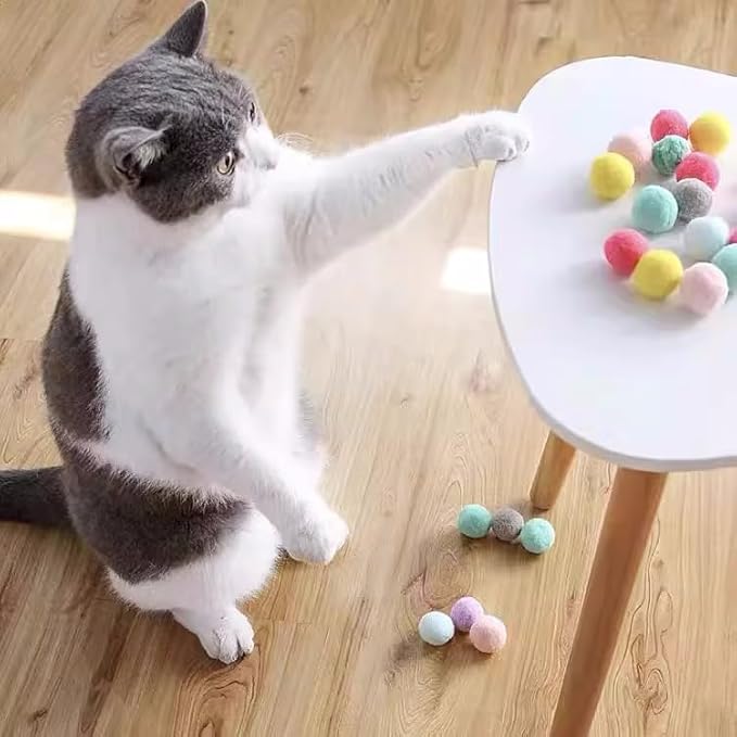 50pcs Cat Toy Ball Launcher Set Fun Colorful Plush Self Play Toys Pom Balls Shooting Interactive for Indoor Cats Enrichment Kittens Puff Ball Playing (Launcher with 50 Balls)