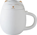 HEER Cat Tea Cup with Infuser and Lid - 13.5oz Ceramic Tea Mug - Cat Lover Gift for Friends Family. (White)