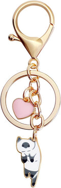 Lazy Cat Pink heart Keychain Fun Cartoon Kitten Cute Key Ring for Animal Key Chain Girl Birthday