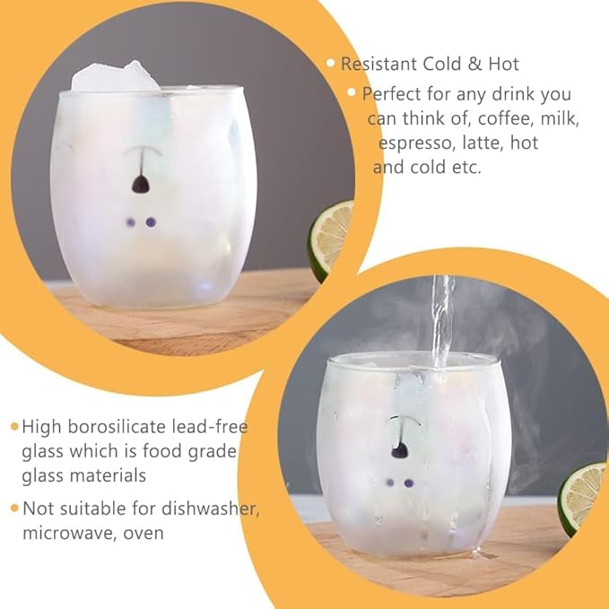 Binoster Cute Mugs Double Wall Glass Coffee Glass Cup Kawaii Bear Tea Milk Cup Funny Mug Animal Mug Aesthetic Cup for Office and Personal Birthday Gift (Iridescent Bear)