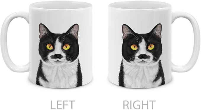 MUGBREW Cute Moustached Tuxedo Cat Ceramic Coffee Mug Tea Cup, 11 OZ