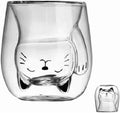 ANSQU Cute Mug Cat Tea Double Wall Glass Coffee Mugs, Espresso Shot Glass, Milk Mug (200 ml/6.8 oz), Personal Birthday Gifts and Holiday Gifts