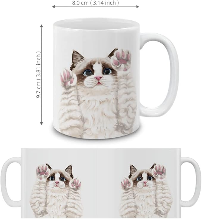 MUGBREW Cute Chocolate Bicolor Ragdoll Cat Paws Up Ceramic Coffee Mug Tea Cup, 11 OZ