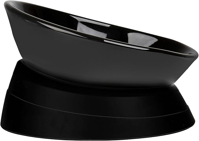 French Bulldog Food Bowl- Slanted Tilted Pug Food Water Bowl,Cat Bowl- Feeder for Frenchie/Shih Tzu/Flat Faced Small Dogs/Puppies/Cats (Black（Ceramic）, 2 Cup)